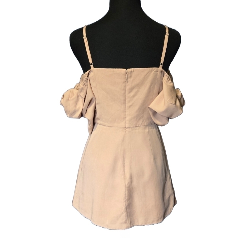 Fame & Partners Off Shoulder Mini Dress Size 4 Pink Tan Milkmaid Romantic NWT - Picture 3 of 8